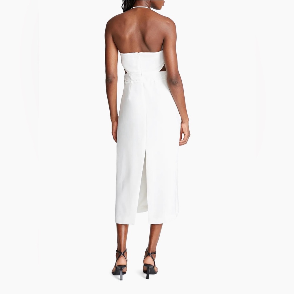 Halston Kailey Halter White V-Neck Backless Cutout Midi Dress Sleevless NWT | 8 - Picture 3 of 10